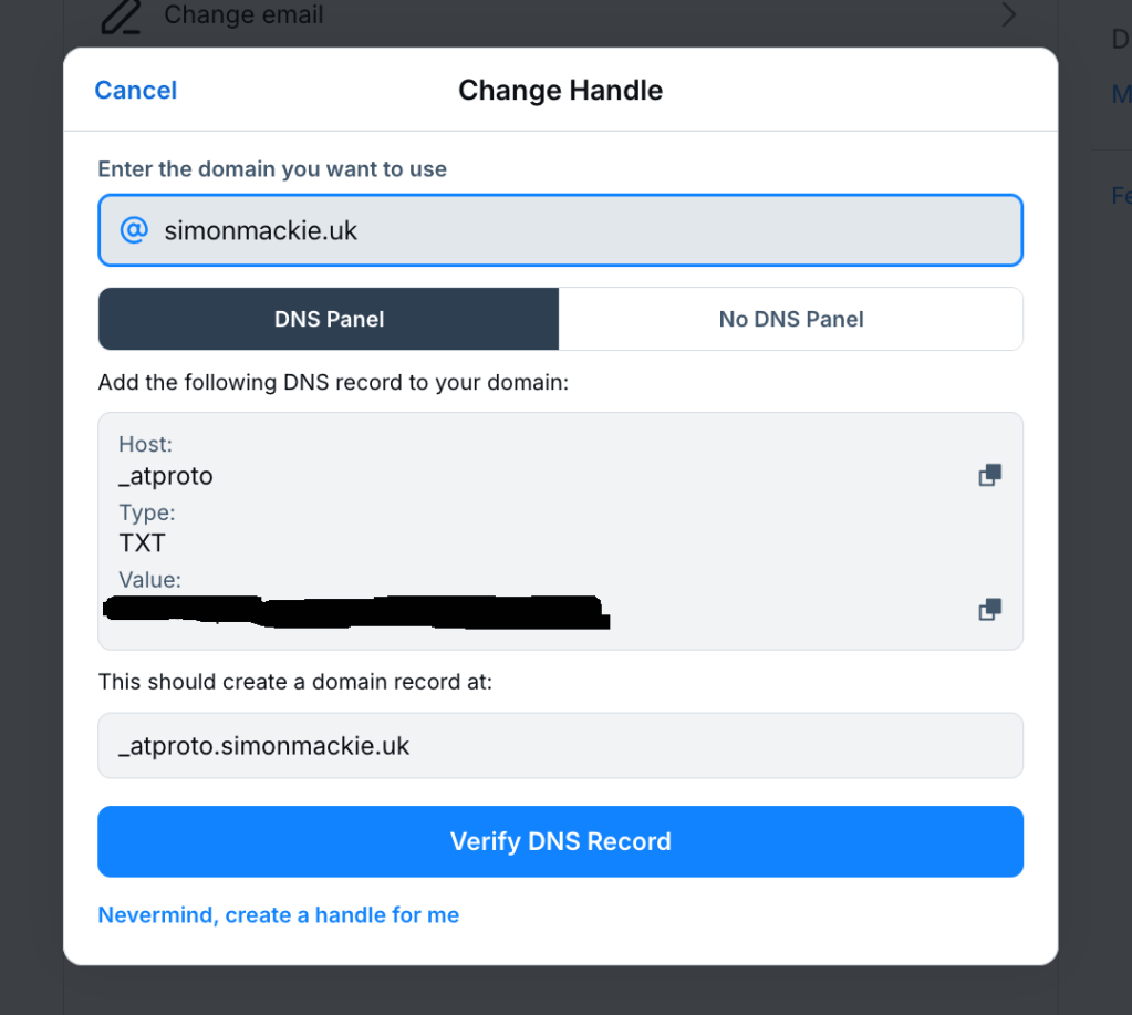 I've now added my simonmackie.uk doanin name into the "Enter the domain you want to use" field